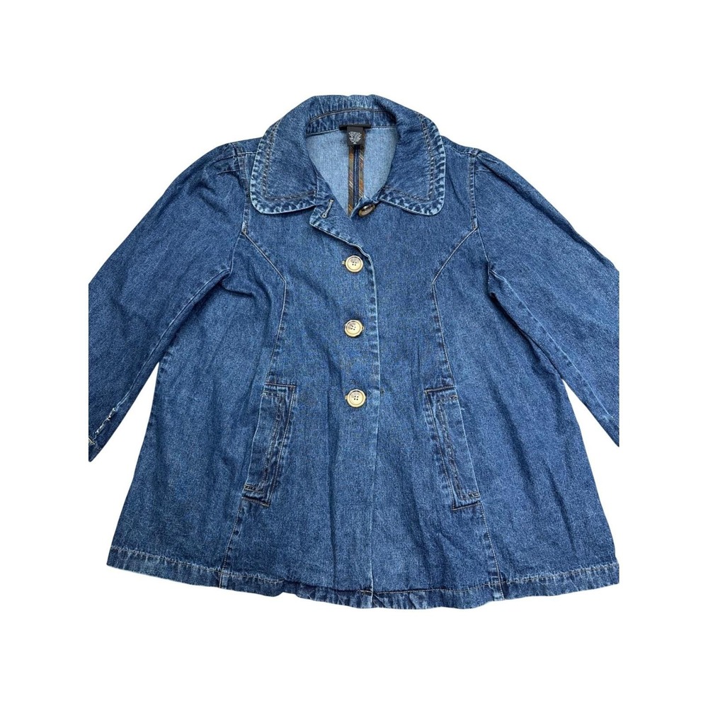 ❌SOLD❌D.F.A. New York Denim Swing Jacket Womens XL Blue Button Front Puff Sleeve